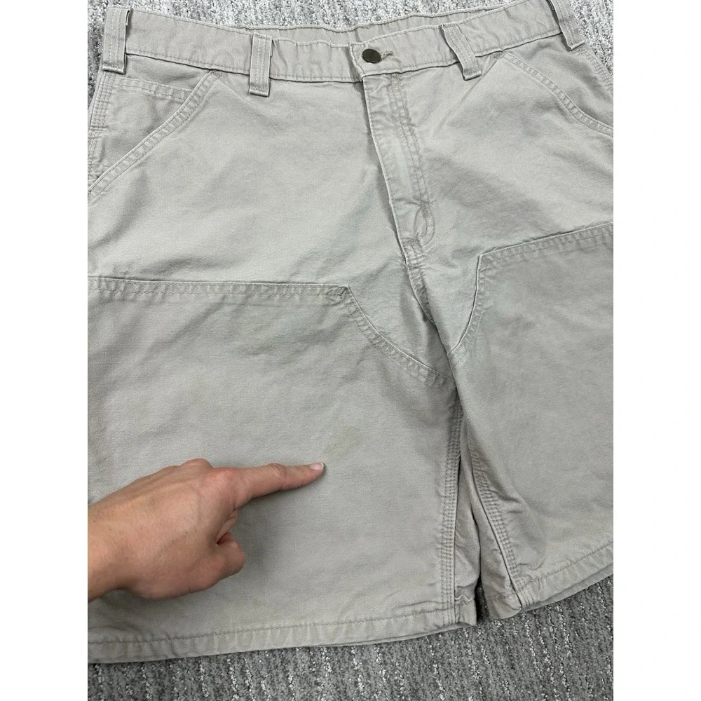 Vtg Y2K Carhartt Double Knee Carpenter Shorts Mens 34 Beige Leather Tag B201 Tan